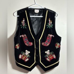 Vintage Cleo Black Vest with Holiday Embroidery